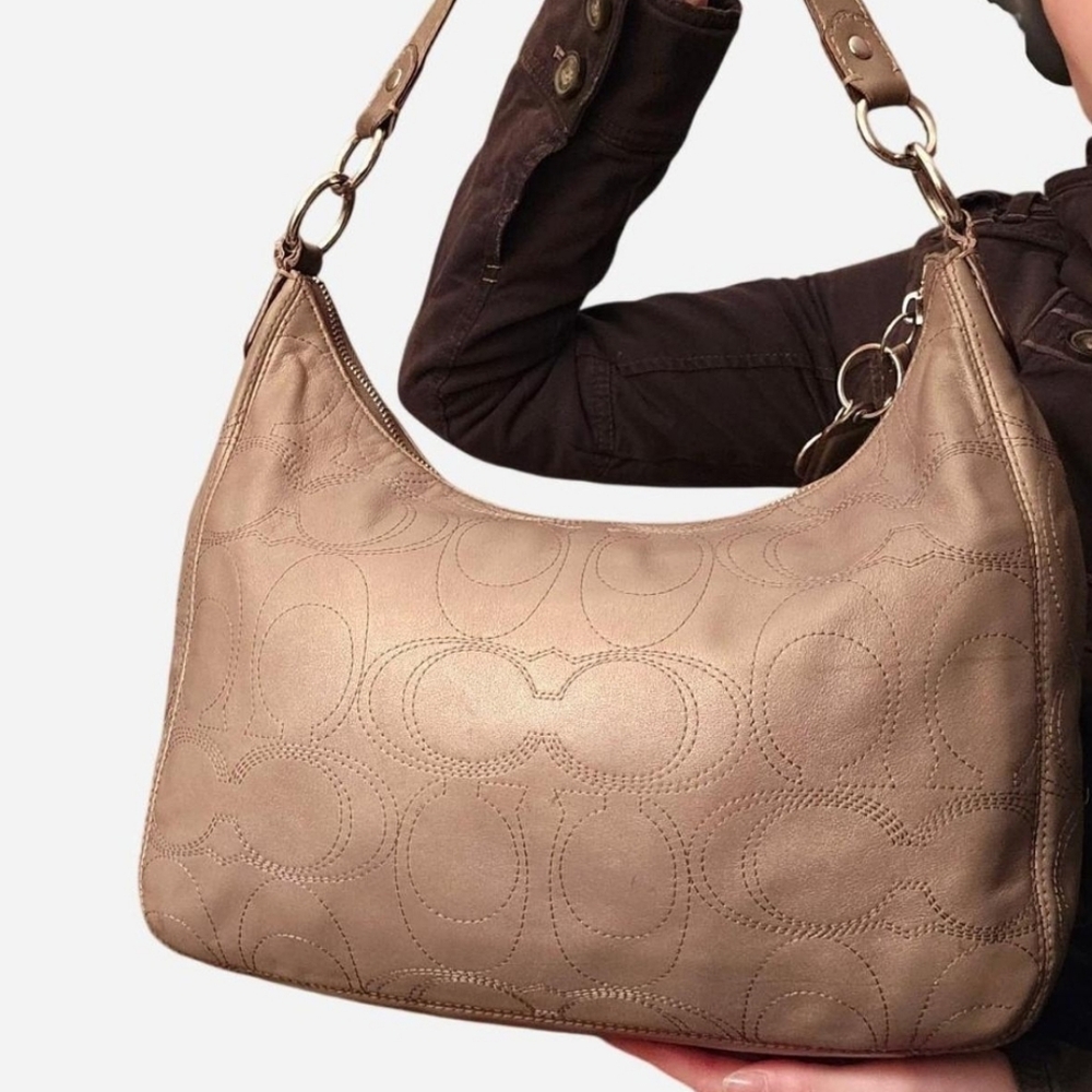 Coach signature leather metallic hobo bag